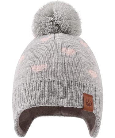 XIAOHAWANG Knitted Baby Hat Winter Warm Beanie with Pompom, 4-7 Years, Gray Heart Design - Buy Online on GoSupps.com
