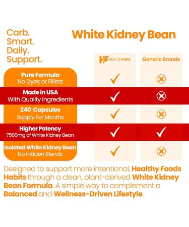 Healthfare White Kidney Bean Extract 7500mg | 240 Vegan Capsules | Extra Strength Concentrated Formula | Herbal Supplement for Carb & Digestion Support | Non-GMO Gluten-Free | Made in USA 240 Count (Pack of 1) - Buy Online on GoSupps.com