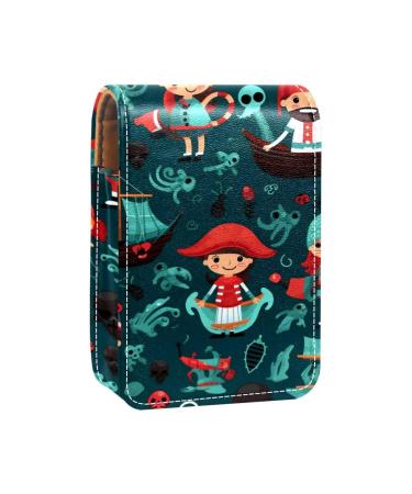 Lipstick Case Leather Lip Gloss Lipstick Organizer with Mirror Mini Lipstick Holder Bag Cartoon Pirate Ocean Theme C928o4xidd