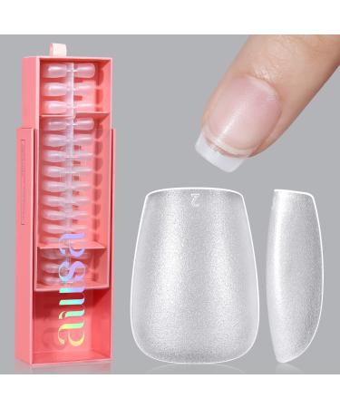 AILLSA Extra Short Coffin Nail Tips - 450PCS Upgraded Matte Soft Gel Full Cover Nail Tips No Filed, Pre-shaped Acrylic False Gelly Nail Tips for Mothers Day DIY Press On Nails 15 Sizes with Gift Box 450pcs-Extra short coffin