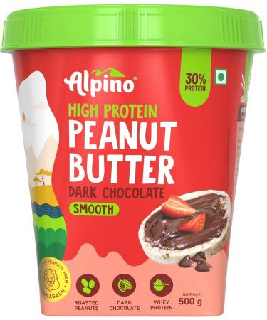 ALPI NO High Protein Dark Chocolate Peanut Butter Smooth 500g - Roasted Peanuts Dark Chocolate Whey Protein & Pea Protein 30g Protein Gluten Free - High Protein Peanut Butter Creamy