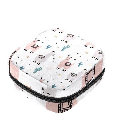Alpaca Cactus Pattern Sanitary Napkin Storage Bag Menstrual Pad Bag Portable Menstrual Period Sanitary Pouch Zipper Tampons Collect Bags for Teen Girls Women Ladies Color 5