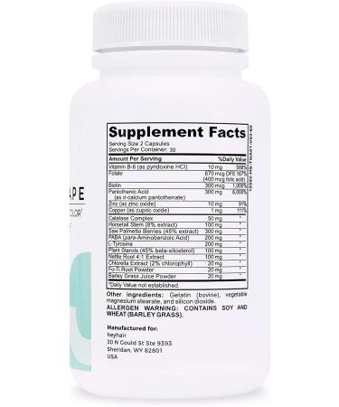 Heyhair Gray Escape Anti-Gray Hair Growth Supplement - Catalase, Saw Palmetto, Biotin, FoTi, PABA - 1 Month Supply - Buy Online on GoSupps.com