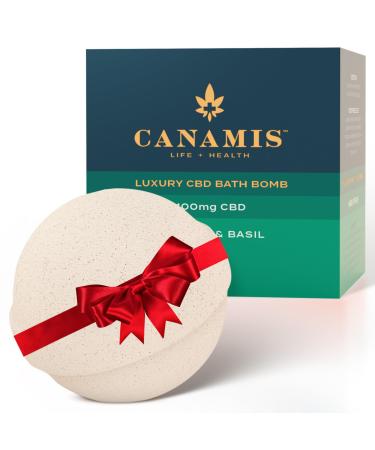 Luxury CBD Xmas Bath Bomb with Organic Pomelo & Basil Essential Oils. Natural Vegan Aromatherapy Bathbombs Make Great Christmas Gift or Stocking Filler for Both Men & Women