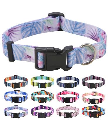 Mihqy dog collar adjustable soft & comfort dog collar Bohemian flowers geometric trunk design for small medium and large dogs (Monstera flower XS) XS (neck circumference 20-30 cm width 1.5 cm) Monstera flower