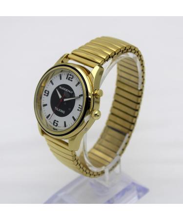 Suddenly Talking Gold Stainless Steel Watch for Seniors Men | Loud Sound & Visually Impaired Friendly | Time-Day-Date Alarm - Buy Online on GoSupps.com