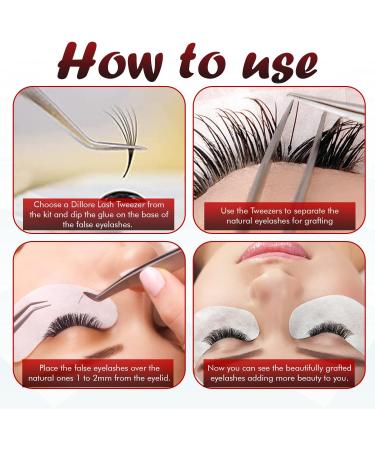 Dillore Lash Tweezers Set - 5 Professional Stainless Steel Precision Tweezers for Eyelash Extension, Eyebrow & Facial Hair - Straight, Curved & Angled Tips for Volume & Easy Fans - Buy Online on GoSupps.com