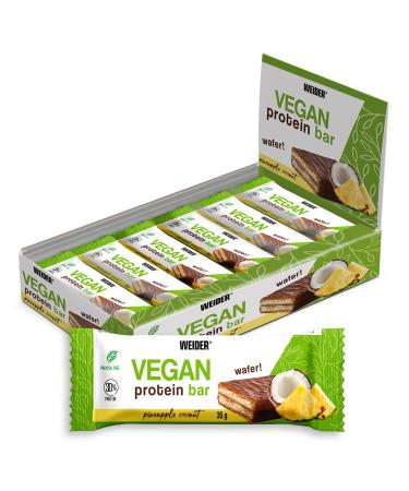 Weider Vegan Protein Bar (12x35g) Pineapple-Coconut Flavor. Delicious Wafer Bar 30% Pea and Rice Protein 100% Vegan Crispy and Coated with Dark Chocolate Palm Oil Free