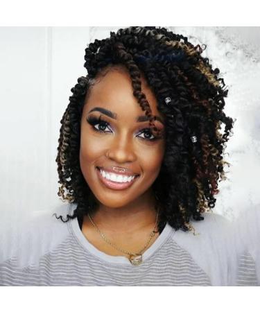 Pre-twisted Passion Twist Hair 8 Inch Passion Twist Crochet Hair Pre-looped Water Wave Crochet Braids Hair for Black Women Bohemian Passion Twist Braids Synthetic Hair Extensions (8packs1B/27#) 8 Inch (Pack of 8) 1B/27#