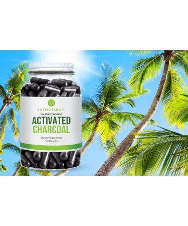 Antler Farms 100% Pure Organic Coconut Activated Charcoal 180 Capsules 260mg - USP Food Grade Ultra Fine - Buy Online on GoSupps.com