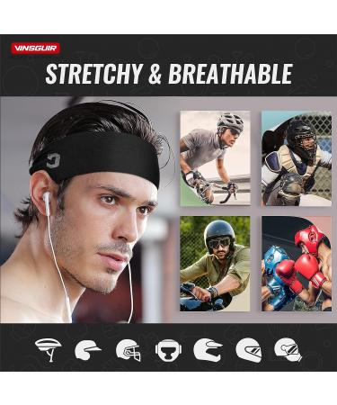 Vinsguir Athletic Men's Headband 4 Pack - Sweat Wicking Sports Headbands for Running, Gym, Tennis, Basketball - Unisex Hairband in Black/Khaki/Gray/Green - Buy Online on GoSupps.com