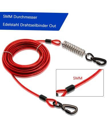 Hofleine 9m Tie Out Cable for Dogs | Shock-Damping Spring | Medium & Large Dogs | Outdoor Camping & Park Use - Red - Buy Online on GoSupps.com