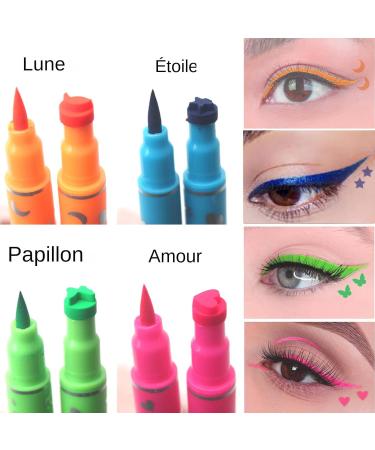  Naqqios Eyeliner Pencil with Stencil - Eye-Catching Look Eye Liner Pencil | Eye Makeup Stencil with Star Moon Butterflies Heart Shapes 4 Liquid Colors - Buy Online on GoSupps.com