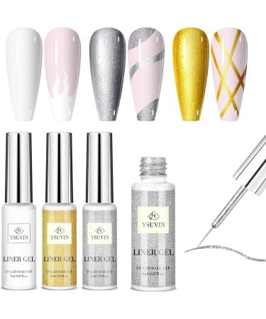 Yueshop Art Liner Gel Nail Polishes Set Painting Soak Off Gel Nail Varnish Set 3x 8 ml Gel Nail Polish Gold Silver White Collection Drawing UV LED Gel Liner Polish Pen Tool For Manicure Art Salon Gold White Silver - Buy Online on GoSupps.com