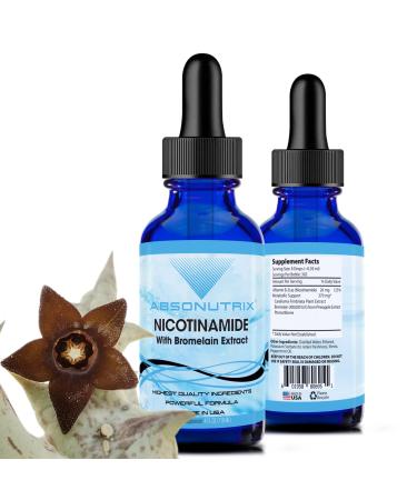 Absonutrix Nicotinamide with Bromelain Extract Advanced Formula 390 mg 4 Oz Liquid 302 Servings Made in USA Quick Absorption Quality Potent Ingredients Non-GMO GMP Certified Facility