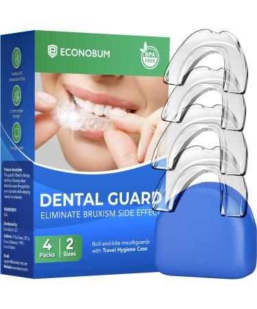 Mouth Guard for Grinding Teeth, Moldable Night Mouth Guard for clenching Teeth Bruxism & TMJ, Dental Guard at Home Kit 2 Sizes Pack of 4 with high Quality Hygiene Case