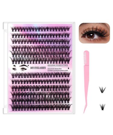 Lash Extension Kit 240 PCS Cluster Eyelash Extension Kit Individual Lashes Thin Band Eyelashes Cluster for DIY Lash Extension Beginners Wispy Fluffy Lash Clusters with Tweezers (30D+40D)