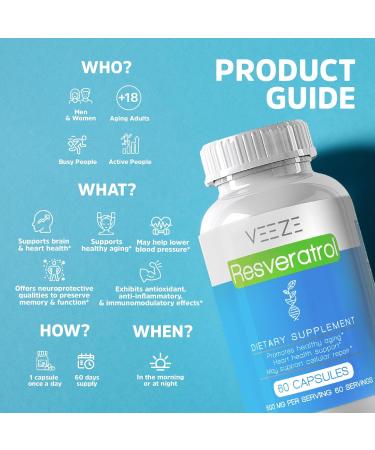 VEEZE Resveratrol Supplement 600mg 60 Capsules & 60 Servings - Made in USA Natural & Organic Resveratrol - Rich in Antioxidants & Trans Resveratrol for Well-Being Support - Premium Organic Resveratrol Resveratrol 60 Count (  - Buy Online on GoSupps.com