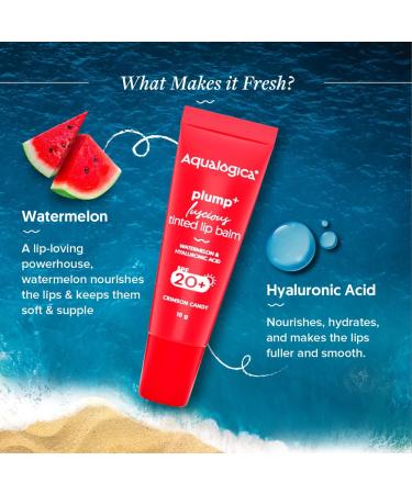 Plump+ Luscious Tinted Lip Balm for Men & Women - Hydrating Lip Mask for Dark & Pigmented Lips - Watermelon & Hyaluronic Acid - 10g (Crimson Candy - Buy Online on GoSupps.com