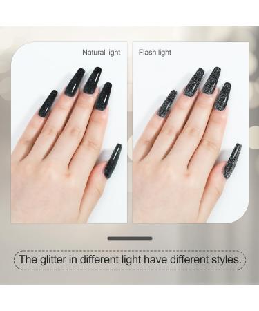FZANEST Black Glitter Gel Nail Polish - 15ml Reflective Shimmer Soak Off UV Gel for Nail Art | Perfect for Manicure Salon Kits for Women & Girls - Buy Online on GoSupps.com