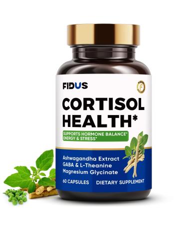Fidus Ashwagandha Cortisol Supplement for Women & Men Advanced Cortisol Manager for Stress Relief Magnesium Rhodiola & L-Theanine for Relaxation Mood Balance & Daily Calm USA Made 60 Capsules