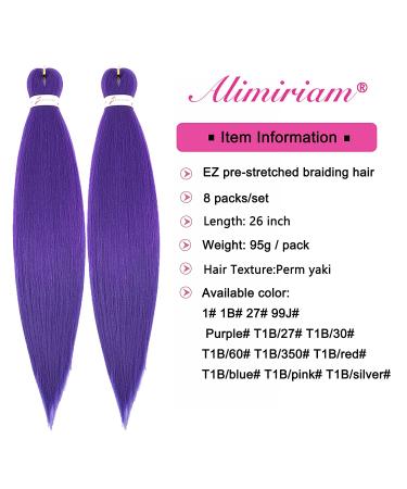 Purple Pre-Stretched Braiding Hair 26 Inch, Pack of 8 - Professional Easy Hot Water Setting Synthetic Fiber Braiding Hair - Buy Online on GoSupps.com