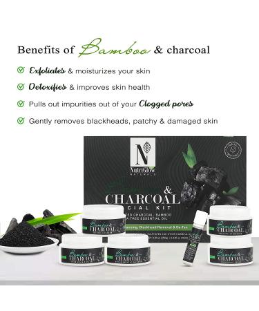 NUTRIGLOW Bamboo & Activated Charcoal Facial Kit for Brighter Skin | Deep Pore Cleansing & Blackheads Removal | All Skin Types | 8.8 Oz + 0.3 Fl Oz - Buy Online on GoSupps.com