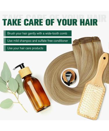 Runature Real Hair Extensions - 55cm Gold Blonde Highlight Tress for Sewing | 100g Light Blonde Human Hair Treats #16P24 - Buy Online on GoSupps.com