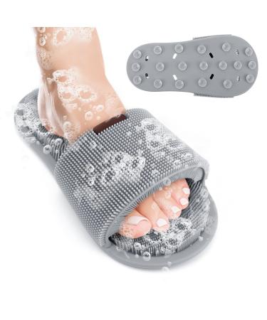 Globalstore Shower Foot Scrubber  1 PCS Non-Slip Foot Scrubber with Soft Silicone Bristles  Foot Cleaner Bath Accessories for Exfoliating Dead Skin Feet Clean Improving Circulation Soothing Tired Feet Grey