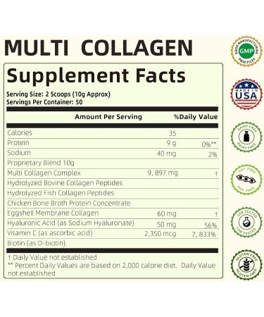 HappieVita Multi Collagen Peptides Powder 5 Types (I II III V X) Collagen Protein Powder with Biotin Hyaluronic Acid Vitamin C Grass-Fed & Pasture-Raised Keto Paleo Unflavored 1.1 lbs - Buy Online on GoSupps.com