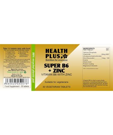 Health Plus Super B6 + Zinc : Vitamin B with Zinc Supplement : 30 Tablets in a Planet-Friendly 99% Recycled Pot - Buy Online on GoSupps.com