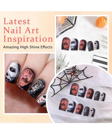 Halloween Press On Nails - Horror Eye Blood Black Glossy Full Cover - Reusable Acrylic Nail Kit 24 Pcs - Buy Online on GoSupps.com