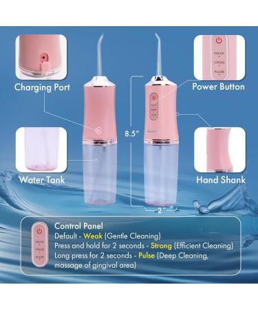 Buy Portable Water Flosser for Teeth - 220ml Rechargeable Cordless IPX7 Waterproof Cleaner with 3 Pressure Modes & 4 Floss Picks - Perfect for Travel & Home (Pink - Buy Online on GoSupps.com