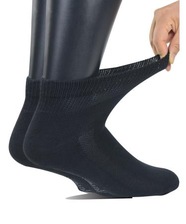 Yomandamor 5 Pairs Non-binding Diabetic Ankle Socks for Men Seamless Cushioned Cotton Socks 10-13 Black