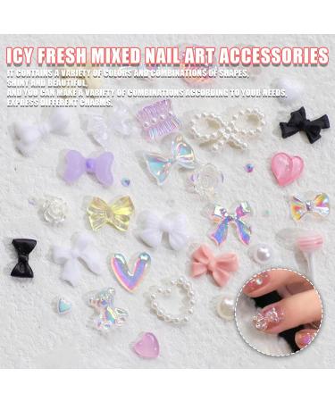 400 Pcs 3D Nail Charms: Lollipop, Butterfly, Flower, Bear, Bow, Heart | Multi-colored Nail Rhinestones, Gems, Pearls for DIY Nail Art Decoration and Jewelry Accessories - Buy Online on GoSupps.com