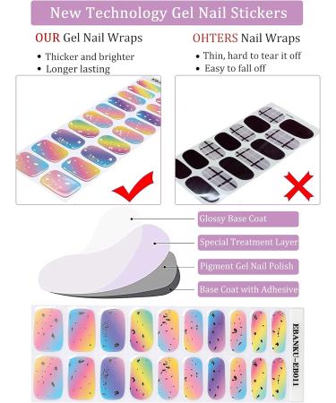 EBANKU Semi Cured Gel Nail Strips 20 Stickers Colorful Rainbow Gel Nail Polish Stickers Wraps Adhesive Gel Nail Stickers with Nail File Stick and Sealing Strip (UV/LED Lamp Required) - Buy Online on GoSupps.com