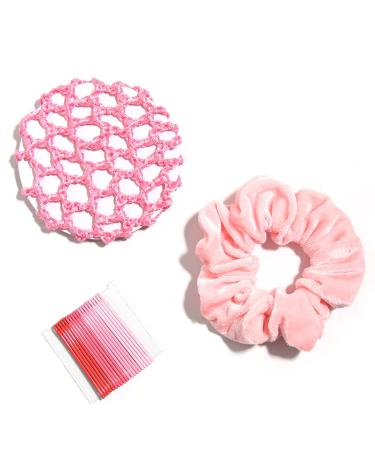 Velvet Hair Scrunchies for Women Girls Bun Cover Hair Net Ballet bobby pin Hair Accessories Set (Pink)
