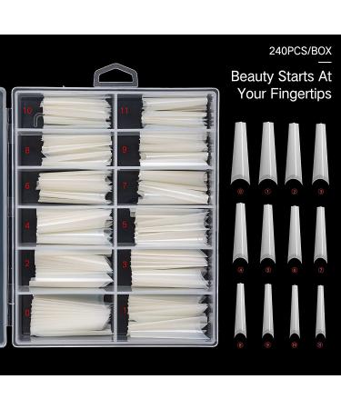 Toedo 240pcs Extra Long Coffin Nail Tips - 12 Sizes XXL Ballerina False Nail Tips with Box | Ideal for Nail Salon and Home DIY - Buy Online on GoSupps.com