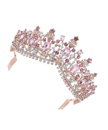 Minkissy Women Tiara with Comb | Crystal Headband Crown for Bride Princess & Lady - Golden & Rosa Strass - Buy Online on GoSupps.com