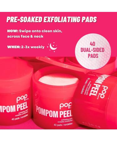 POMPOM Peel - 40 Exfoliating Peel Pads for Renewing Purifying & Brightening Skin | Pomegranate Witch Hazel Glycolic Acid | Uncomplicated Skincare - Buy Online on GoSupps.com