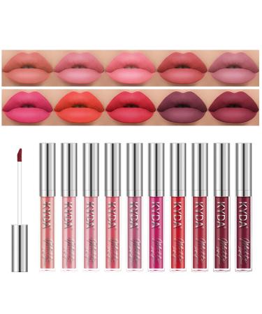 KYDA 10 Colors Lipstick  Matte Velvet&Glitter Metallic Colors  for Glossy Radiant&Full Matte Lip Gloss  Non-Stick Cup Long Wear Lip Glaze  High Pigmented Lipstick Cosmetic  by Ownest Beauty-SET A