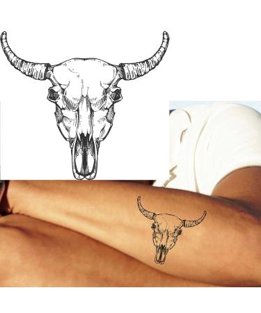 Dopetattoo 6 Sheets Temporary Tattoos - Buffalo Skull Sketch Bull Bones Design for Men and Women - Neck, Arm, Chest - Easy to Apply, Long Lasting - Buy Online on GoSupps.com