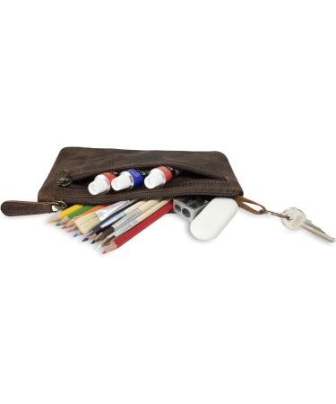 Moonster Leather Pencil Case Beautifully Handcrafted Zippered Pouch That s Made To Last - Elegant Practical Pencil Cases for Adults & Students - Unique 8" x 4" Design with Side Pocket & Keyring Dark Brown - Buy Online on GoSupps.com