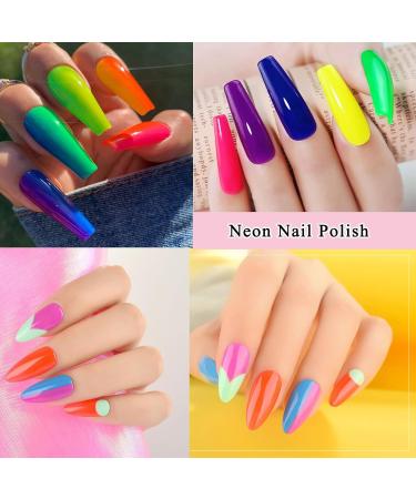 Neon Nail Polish Set - Hot Pink Red Yellow Orange Fluorescent nail Varnish Set for Halloween Party 4 Colors Nail Polish - Quick Dry Nail Varnish Sets for Home DIY Manicure Gifts for Women - Buy Online on GoSupps.com