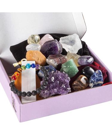 17PCS SmartYeen Healing Crystals Set - Chakra Stones Kit with Amethyst, Lava Bracelet, and Selenite for Yoga and Meditation - Buy Online on GoSupps.com
