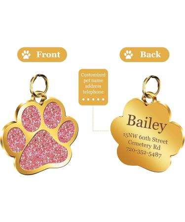 Nibana Personalized Dog Tags Glitter Paw Print Custom Pet ID Tags Engraved Cat Name Tags for Small Medium Large Dogs Cats up to 4 Lines of Custom Text Easy to Read(Pink) - Buy Online on GoSupps.com
