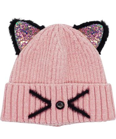 Bellady Mother Children Sequin Cat Ears Hats | Pink Knit Crochet Beanies for Kids and Adults - Buy Online on GoSupps.com