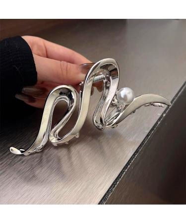 Silver Metal Hair Claw Clip - Elegant Geometric Design for Strong Hold on Thick and Thin Hair - Non-slip, Large Hair Barrette Accessory for Women - Buy Online on GoSupps.com