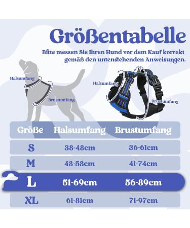 Buy Rabbitgoo Adjustable Dog Harness for Large Dogs - No-Choke Design Soft Padded Reflective Anti-Training with Handle - Blue Large (1 Pack) - Buy Online on GoSupps.com