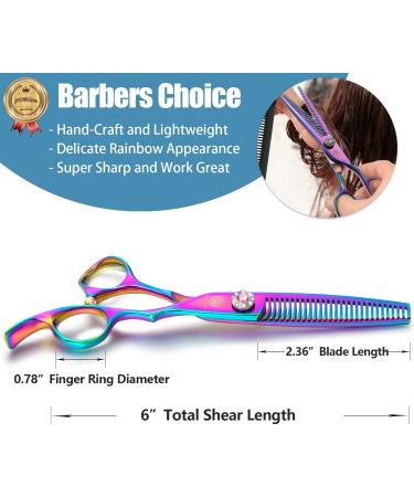 6 Inch Rainbow Double Sided Thinning Shears for Men, Women, Kids - Professional Barber Haircut Scissor for Blending and Texturizing - Buy Online on GoSupps.com